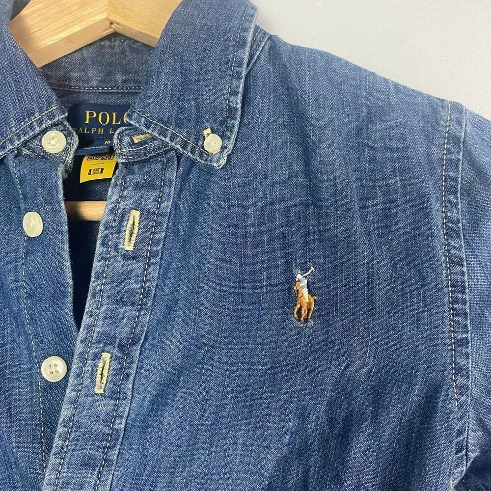 Polo Ralph Lauren Girls Belted Cotton Denim Shirtdress